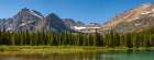 USA-Montana-Glacier National Park Panoramic of mountains and Grinnell Lake in summer Art Print